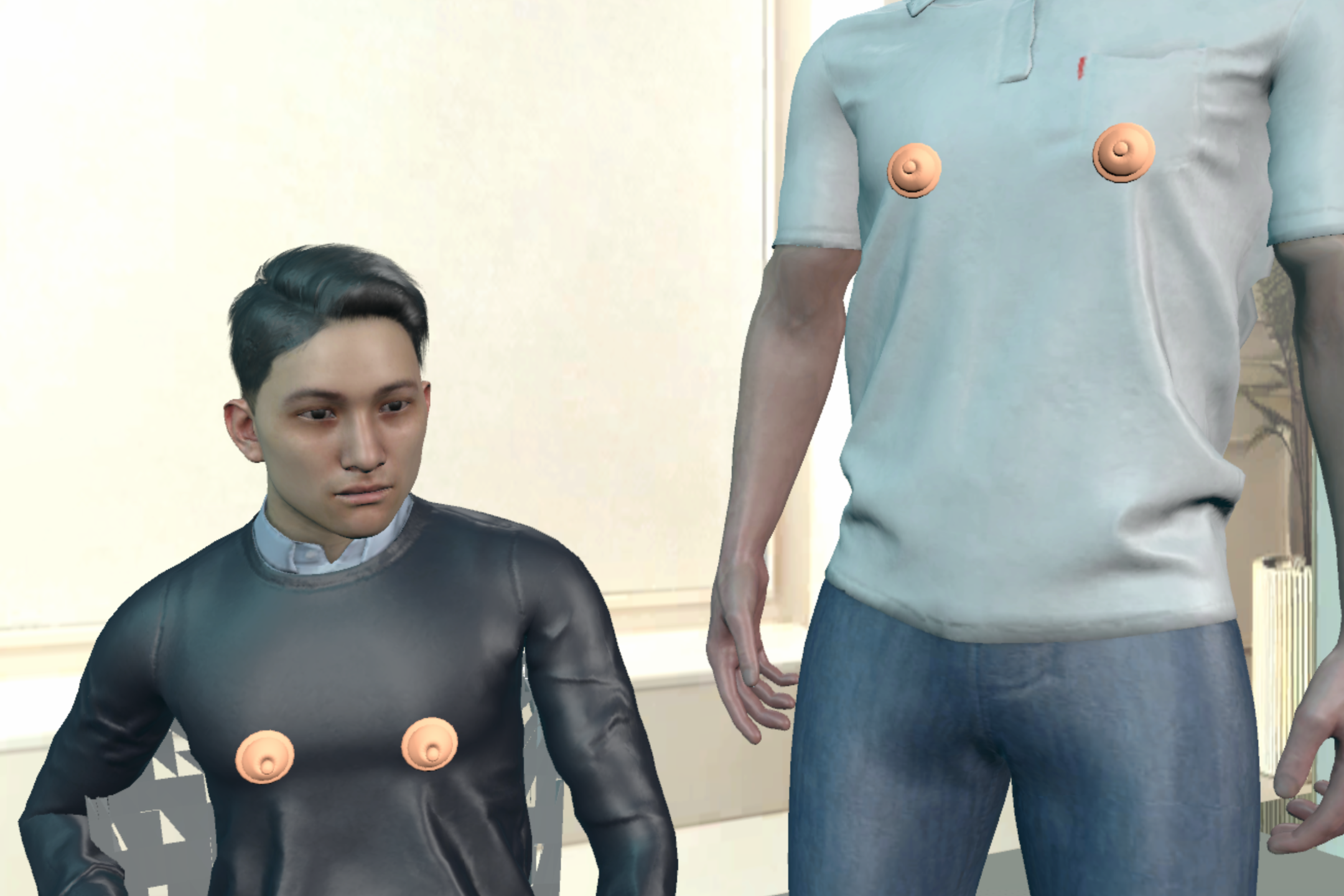 Zwei animierte Männer mit falschen Nippeln