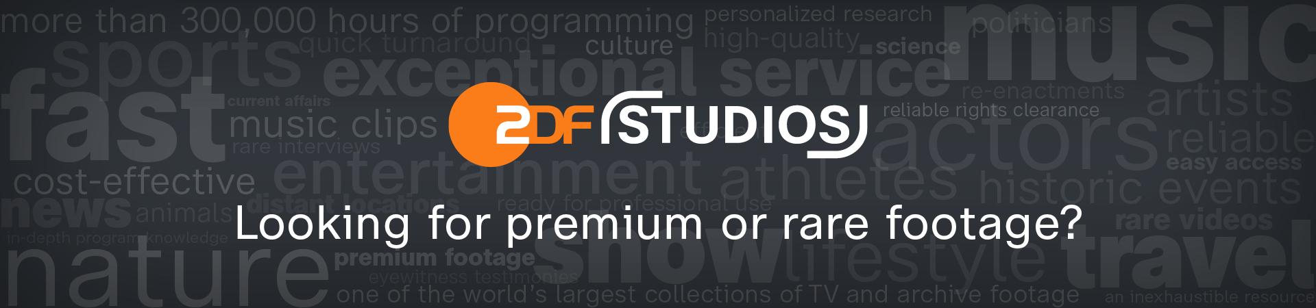 Banner von ZDF Studios saying: Looking for premium or rare footage?