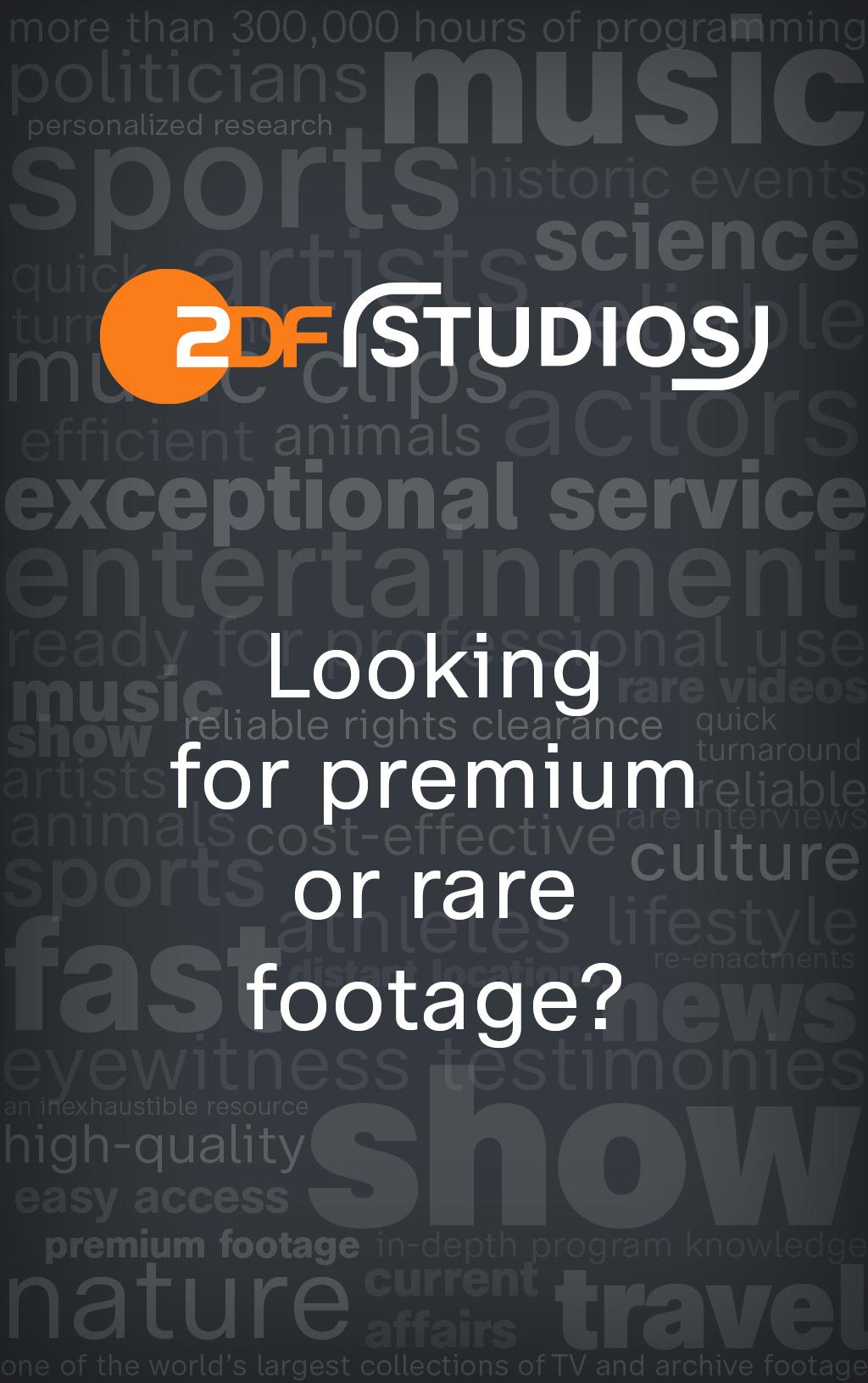 Banner von ZDF Studios saying: Looking for premium or rare footage?