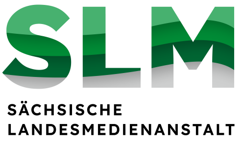 Logo der SLM in verschiedenen Grüntönen mit dem Titel: Sächsische Landesmedienanstalt